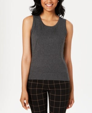 Suéter feminino sem mangas com gola redonda, cinza, tamanho pequeno, Charter Club