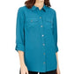 Camisa feminina Charter Club com dois bolsos, verde, tamanho médio