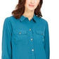 Camisa feminina Charter Club com dois bolsos, verde, tamanho médio