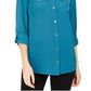 Camisa feminina Charter Club com dois bolsos, verde, tamanho médio