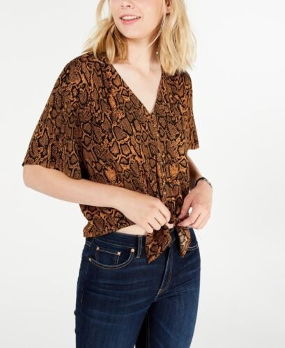 Blusa com amarração frontal sólida Ultra Flirt Junior, marrom, tamanho médio