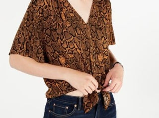 Blusa com amarração frontal sólida Ultra Flirt Junior, marrom, tamanho médio