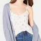 Blusa feminina estampada com botões e detalhes em rosa hippie, tamanho médio, branca