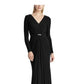 Vestido de noite longo com strass e decote em V, manga comprida, estilo flare, Ralph Lauren, preto, tamanho 12