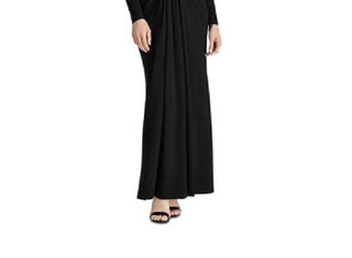 Vestido de noite longo com strass e decote em V, manga comprida, estilo flare, Ralph Lauren, preto, tamanho 12