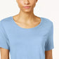 JM Collection Blusa feminina com bainha curta azul tamanho pequeno P