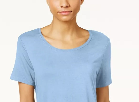 JM Collection Blusa feminina com bainha curta azul tamanho pequeno P