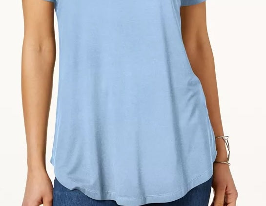 JM Collection Blusa feminina com bainha curta azul tamanho pequeno P