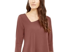 Blusa feminina Alfani com bainha assimétrica e manga 3/4, tamanho XX-G