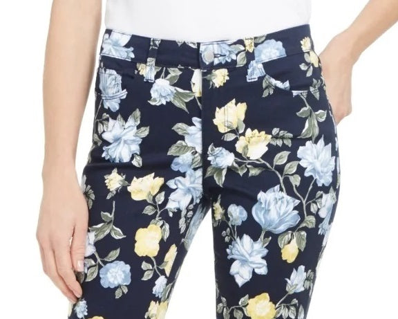Calça jeans feminina Charter Club skinny cropped estampada preta floral tamanho 16