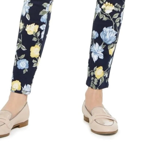 Calça jeans feminina Charter Club skinny cropped estampada preta floral tamanho 16