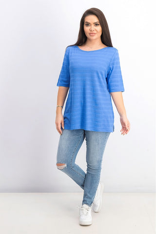 Charter Club Top feminino de algodão com listras e mangas compridas, tamanho grande, azul