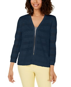 Cardigan listrado Pointelle feminino Charter Club, azul, tamanho X-S