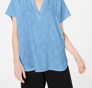 Blusa texturizada com decote em V feminina Alfani, azul, tamanho pequeno G