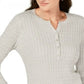 Karen Scott Suéter Henley de malha trançada de algodão feminino, tamanho G, cinza