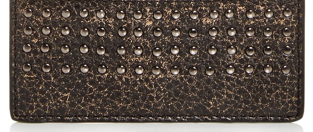 John Varvatos Star Usa Porta-cartões de couro cravejado masculino, preto, tamanho regular