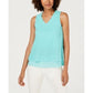 Blusa feminina Alfani Petite com decote em V e acabamento em camadas, azul, tamanho P