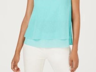 Blusa feminina Alfani Petite com decote em V e acabamento em camadas, azul, tamanho P