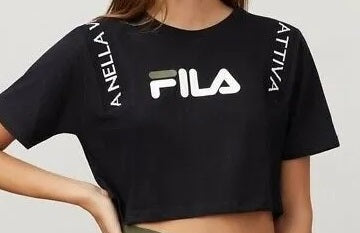 Camiseta curta feminina Fila Appoline de algodão, preta, tamanho grande