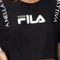 Camiseta curta feminina Fila Appoline de algodão, preta, tamanho grande