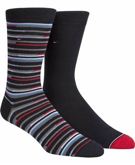 Meias-bota listradas masculinas Tommy Hilfiger, pacote com 2, azul-marinho, tamanho 7-12