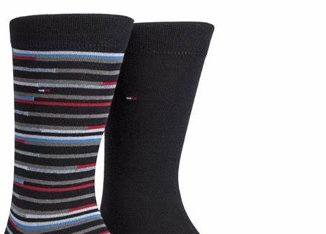 Meias-bota listradas masculinas Tommy Hilfiger, pacote com 2, azul-marinho, tamanho 7-12