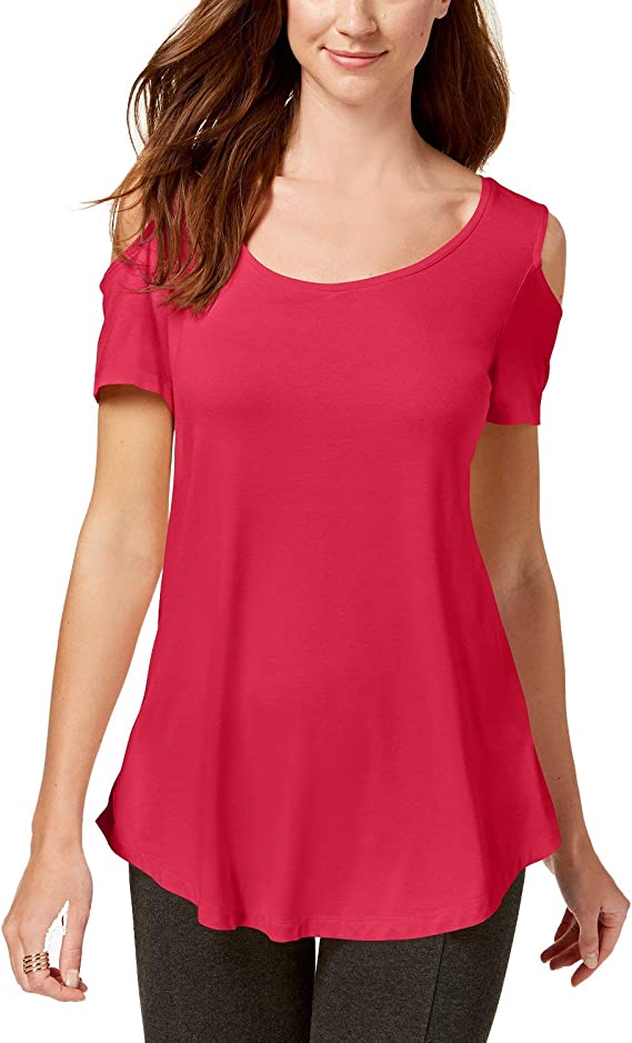 Camiseta feminina JM Collection com ombros descobertos e manga curta, rosa, tamanho médio