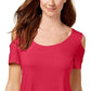 Camiseta feminina JM Collection com ombros descobertos e manga curta, rosa, tamanho médio