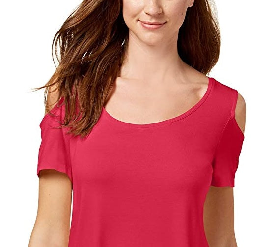 Camiseta feminina JM Collection com ombros descobertos e manga curta, rosa, tamanho médio