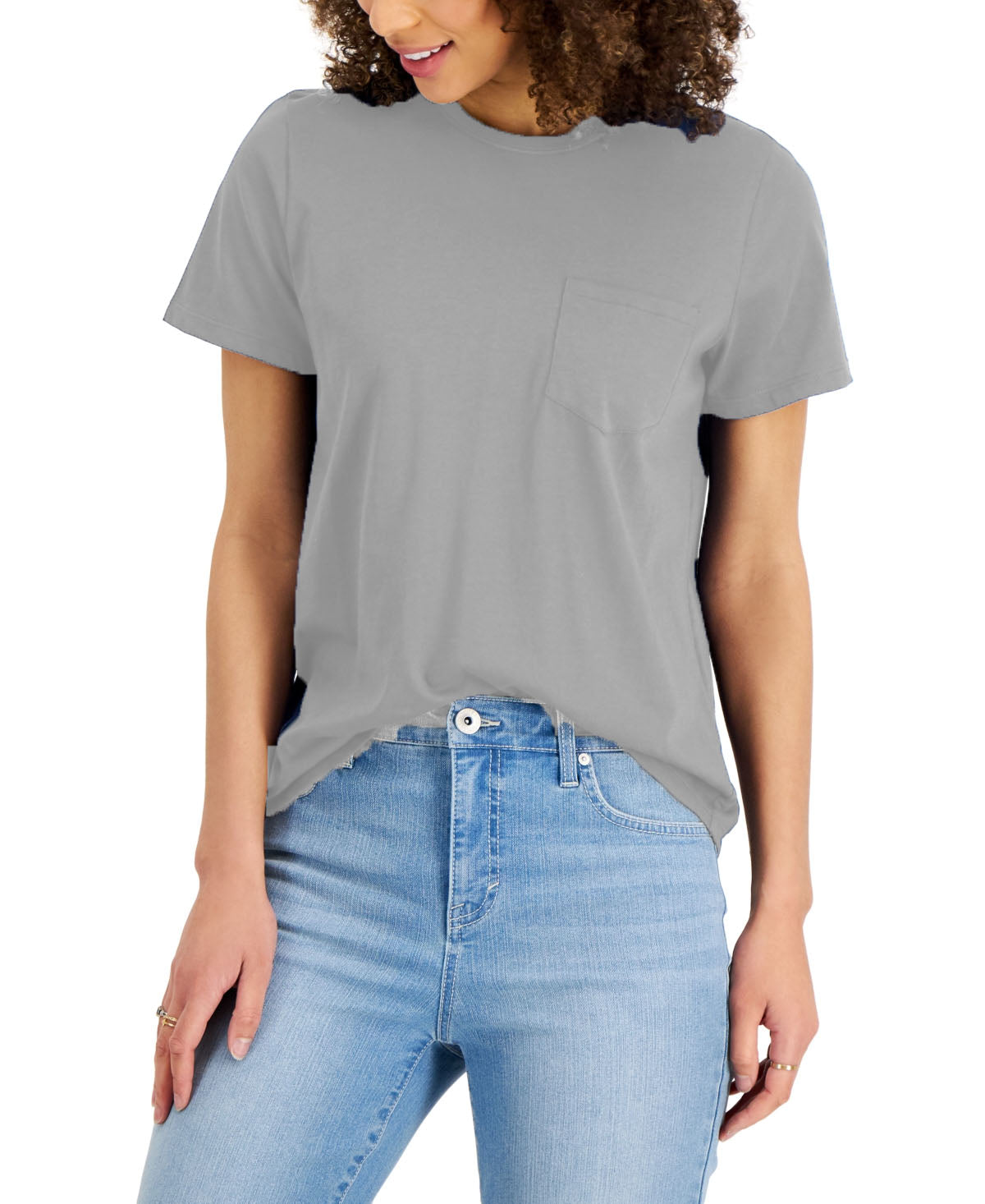 Camiseta feminina de algodão com gola redonda, tamanho X-G, cinza, estilo &amp; co