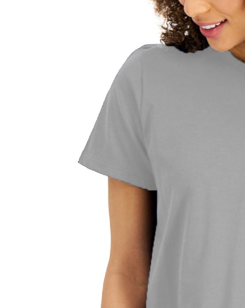 Camiseta feminina de algodão com gola redonda, tamanho X-G, cinza, estilo &amp; co