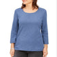 Karen Scott Blusa feminina de algodão com decote redondo, azul, tamanho pequeno GG