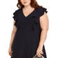 Vestido feminino Jessica Howard com decote redondo e manga curta, comprimento até o joelho, azul, tamanho 18W