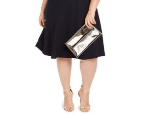 Vestido feminino Jessica Howard com decote redondo e manga curta, comprimento até o joelho, azul, tamanho 18W