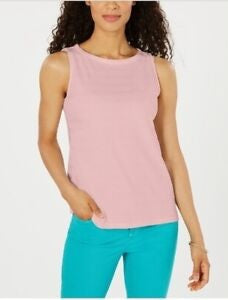 Charter Club Top feminino pequeno sem mangas com decote canoa rosa tamanho P
