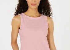 Charter Club Top feminino pequeno sem mangas com decote canoa rosa tamanho P