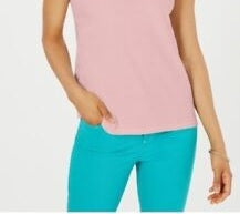 Charter Club Top feminino pequeno sem mangas com decote canoa rosa tamanho P