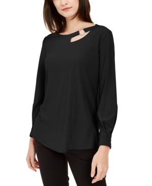 Alfani Women's Petite Cut-Out Blouse Black Size -SM