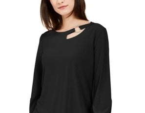 Blusa Alfani Feminina Petite Cut-Out Preta Tamanho -P