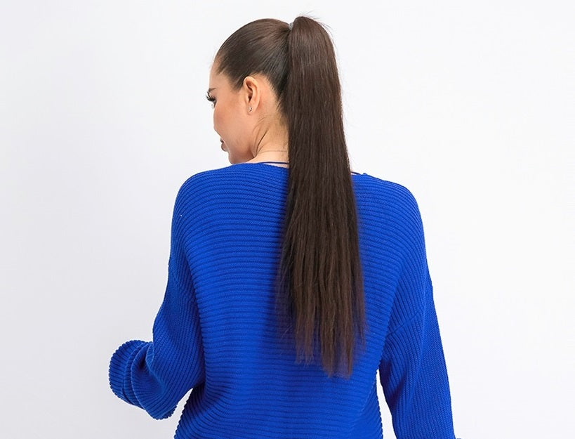 Suéter feminino Charter Club Petite de algodão canelado com punho, azul, tamanho P