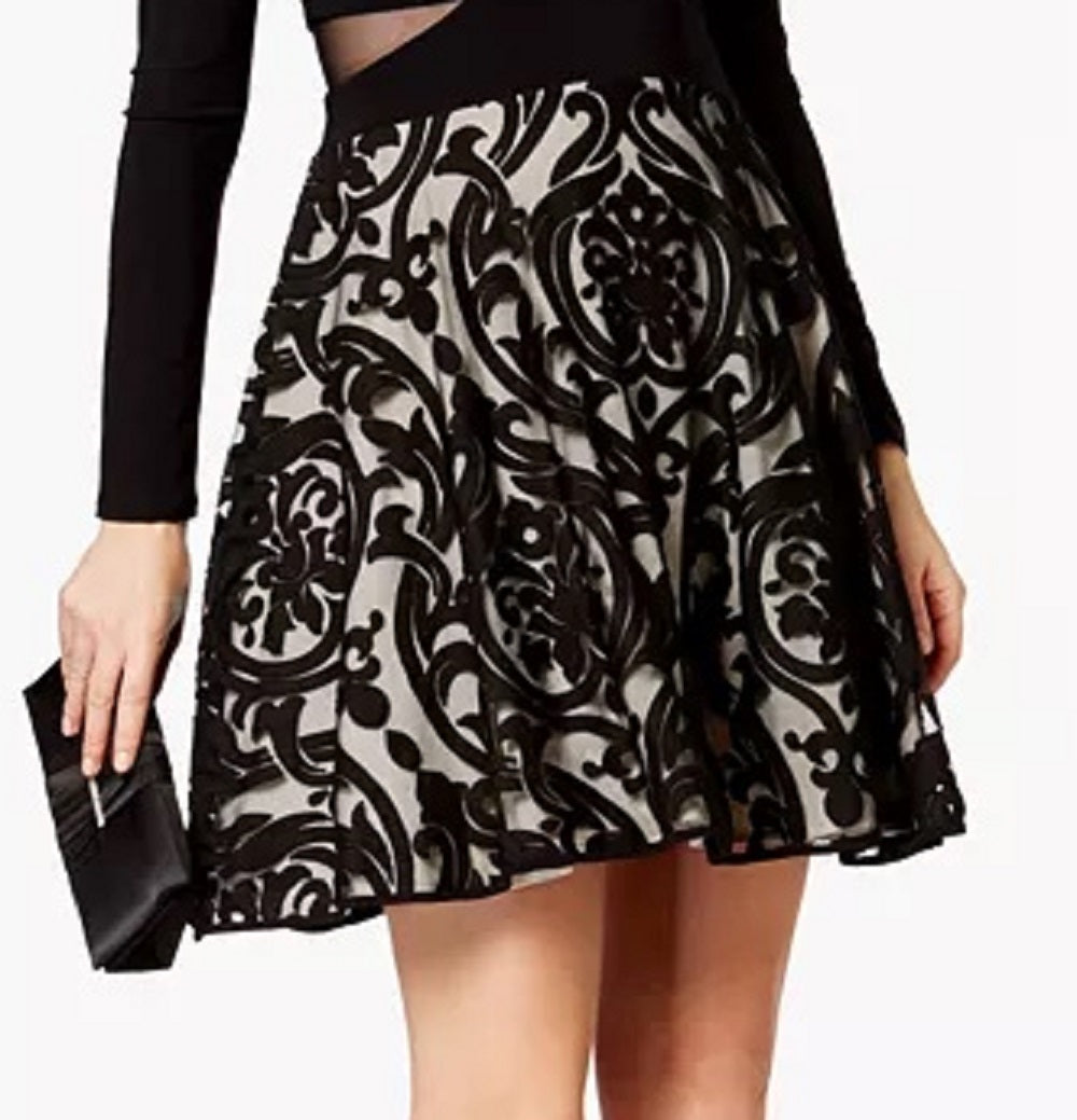 Vestido feminino Xscape Double V Damask Fit &amp; Flare, marrom, tamanho 10