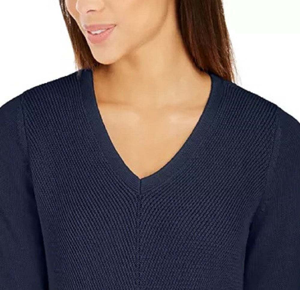 Suéter feminino com decote em V Charter Club, azul, tamanho XX-G