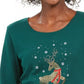 Blusa feminina Karen Scott com decote redondo e estampa de veado, verde, tamanho PSM