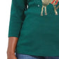 Blusa feminina Karen Scott com decote redondo e estampa de veado, verde, tamanho PSM