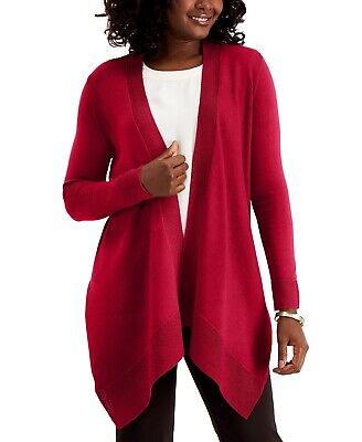 Cardigan feminino canelado com bainha de lenço JM Collection, vinho, tamanho XX-G