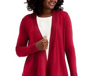 Cardigan feminino canelado com bainha de lenço JM Collection, vinho, tamanho XX-G