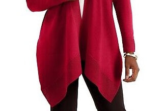 Cardigan feminino canelado com bainha de lenço JM Collection, vinho, tamanho XX-G