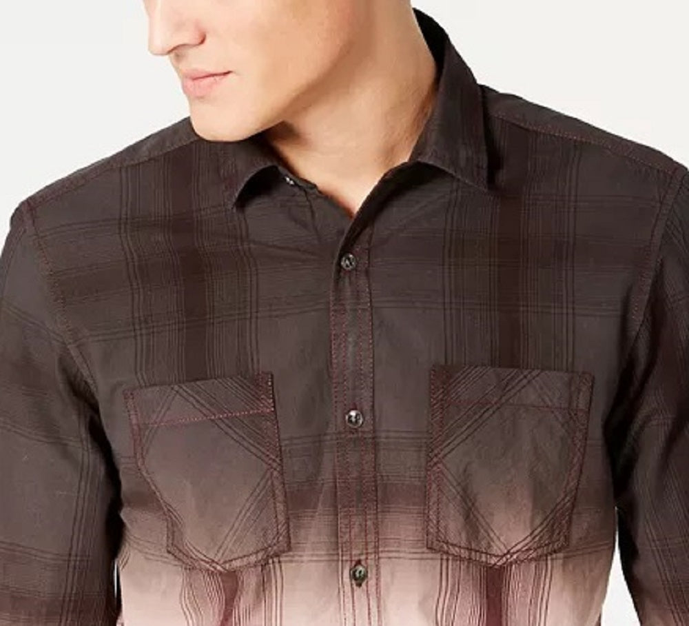 Camisa xadrez masculina INC International Concepts regular fit tingida marrom tamanho pequeno