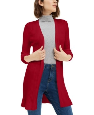 Cardigan feminino canelado aberto Maison Jules, vermelho, tamanho XX-G
