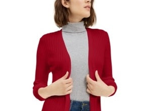 Cardigan feminino canelado aberto Maison Jules, vermelho, tamanho XX-G